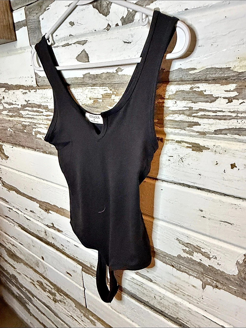 ZENANA Microfiber Notched Sleeveless Bodysuit Black Small(69 - Picture 3 of 4